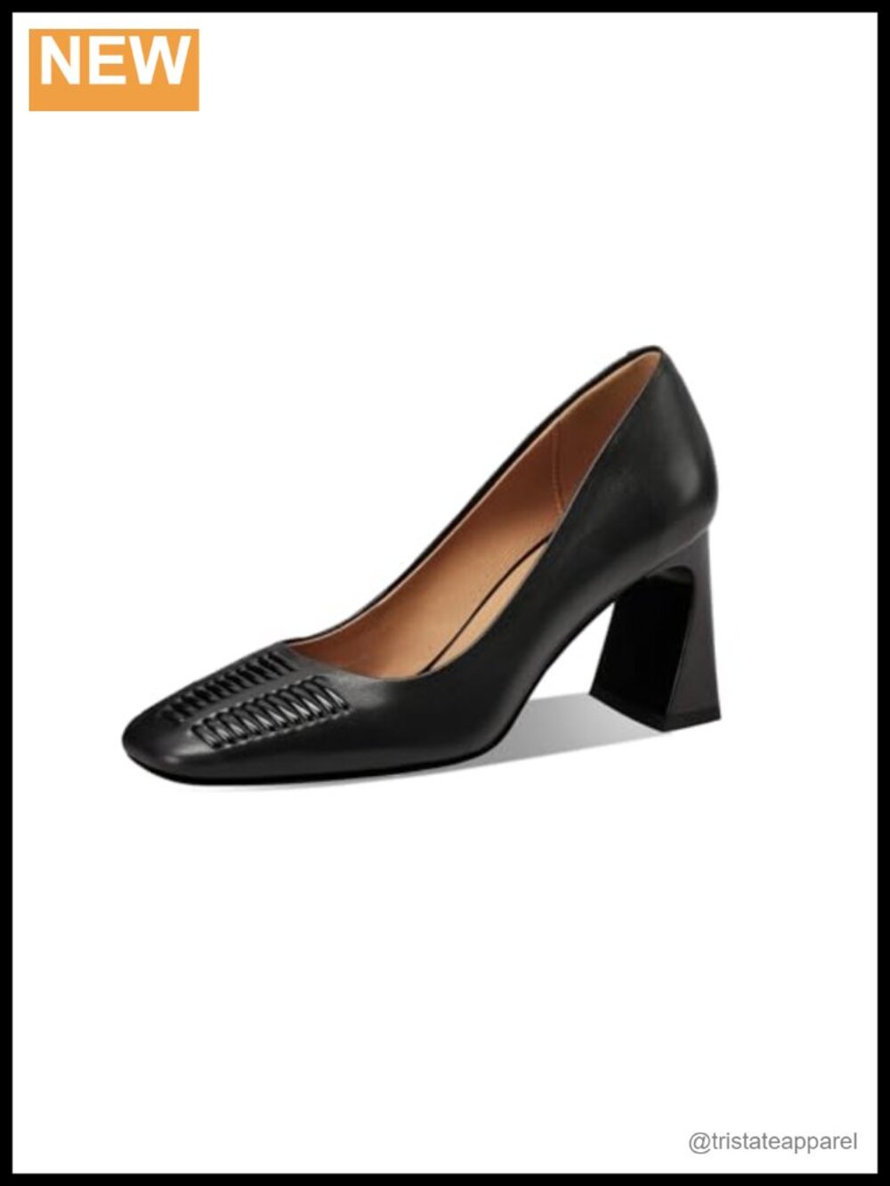 Handmade Genuine Leather Square Toe Block Heel Slip On Pumps